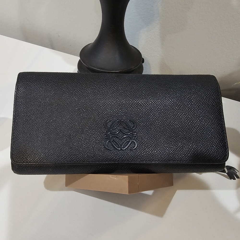 Loewe Navy Leather Wallet with Logo Design